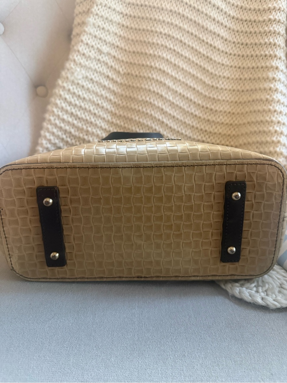 Dooney & Bourke Tan Woven Tote and wallet with Brown Leather Trim - Picture 3 of 10